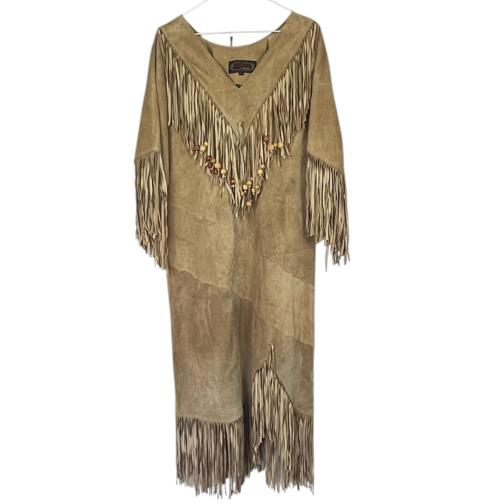 Vintage Wanted by Outlaw Suede Look Fringe & Beaded Western Dress Size Medium